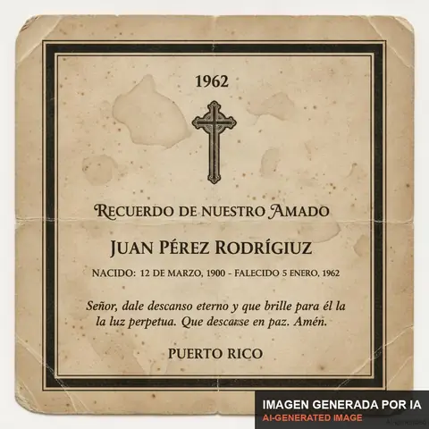 Documento de muestra generado por IA: tarjeta fúnebre